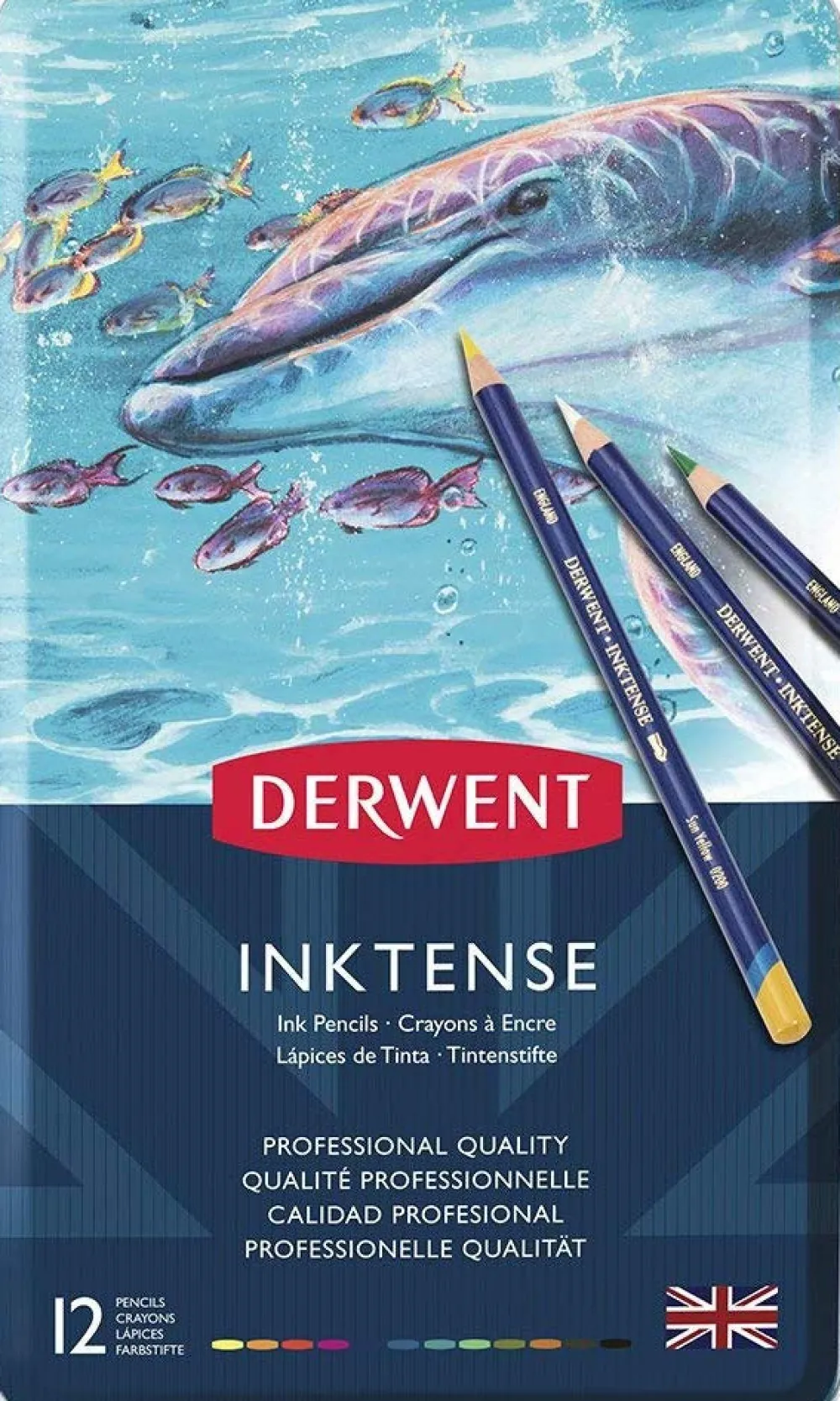 Derwent Zestaw kredek Inktense w metalowej kasecie - - 12 kolorów > Kredki
