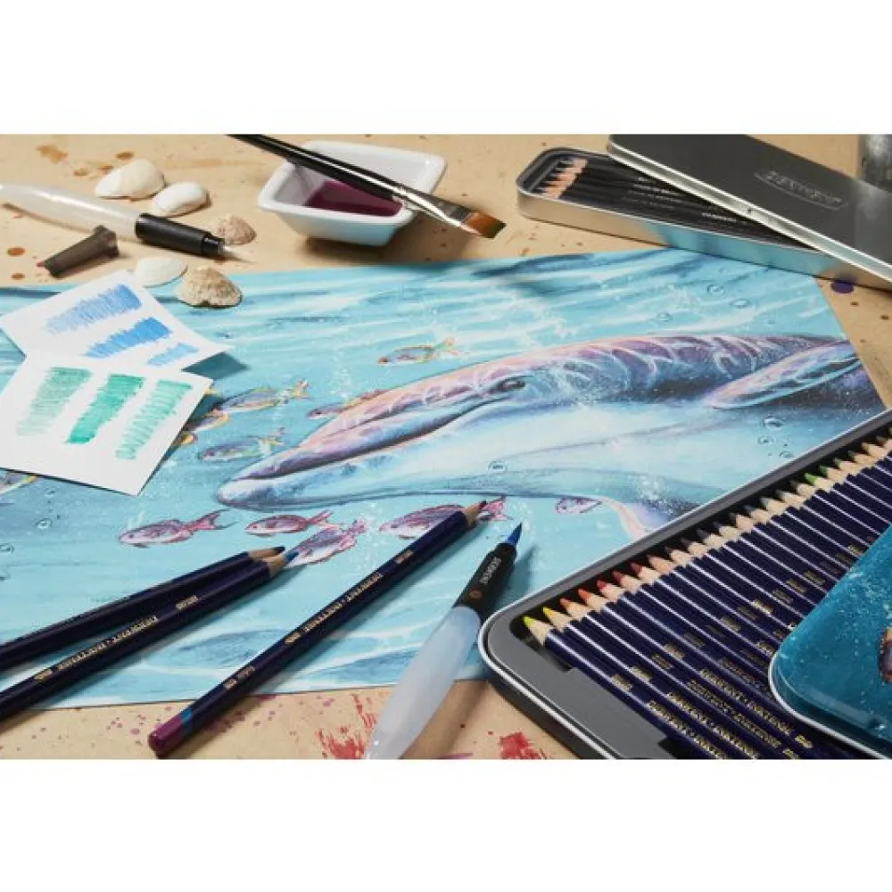 Derwent Zestaw kredek Inktense w metalowej kasecie - - 12 kolorów > Kredki