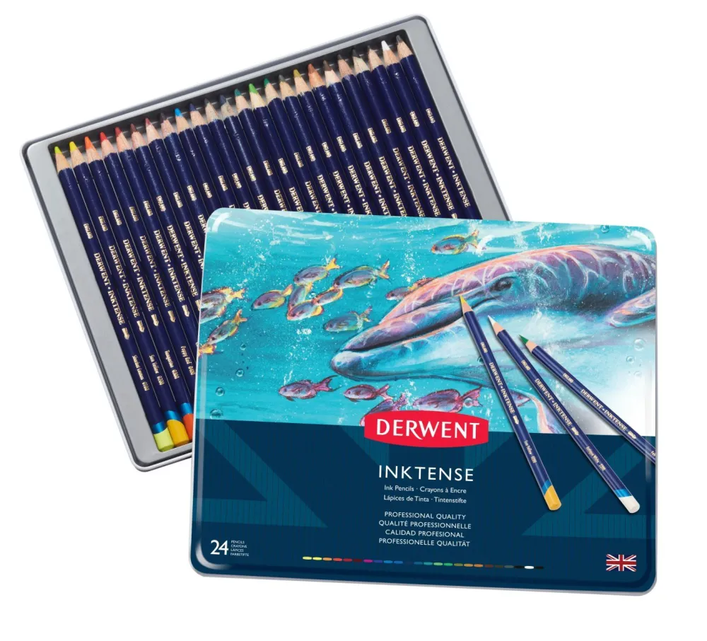 Derwent Zestaw kredek Inktense w metalowej kasecie - - 24 kolory > Kredki