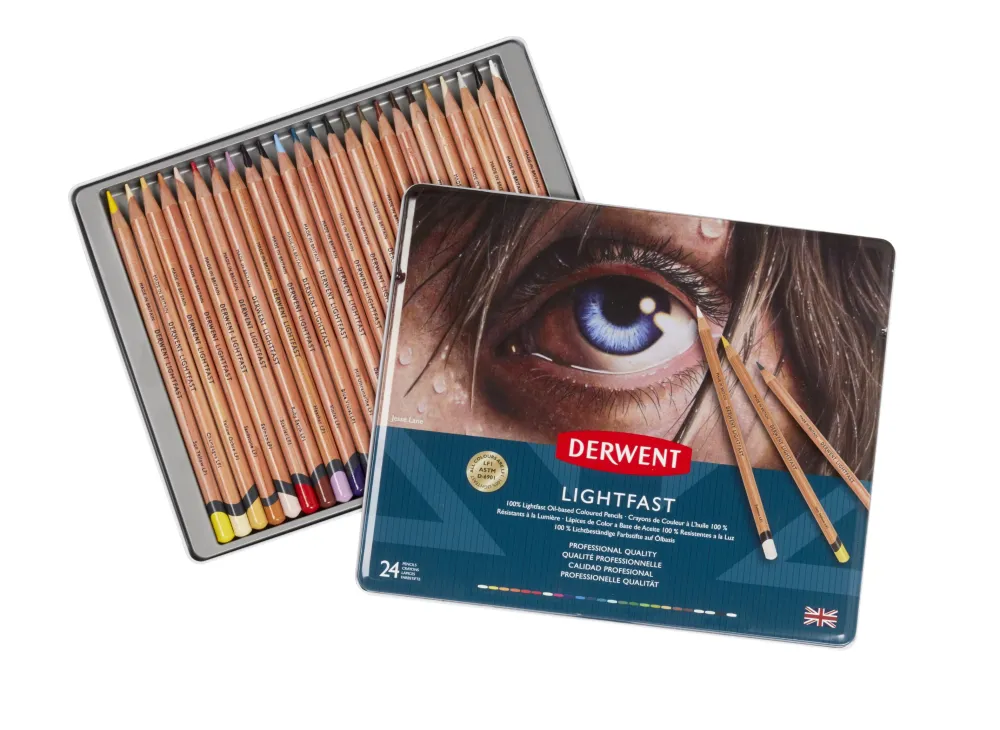 Derwent Zestaw kredek Lightfast w metalowej kasecie - - 24 kolory > Kredki