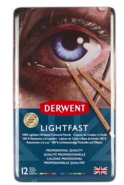 Derwent Zestaw kredek Lightfast w metalowej kasecie - - 12 kolorów > Kredki