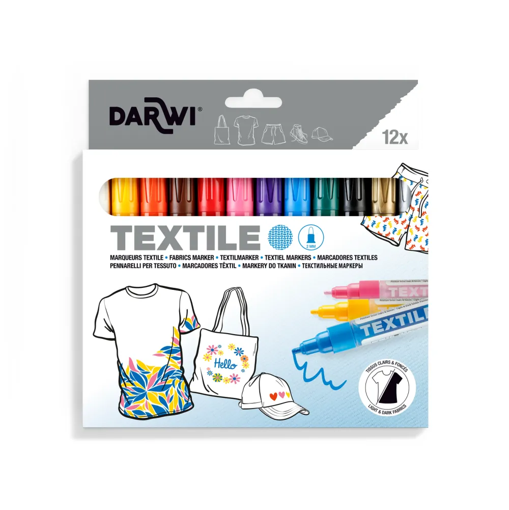 Darwi Zestaw markerów do tkanin Textile - - 2 mm 12 szt.