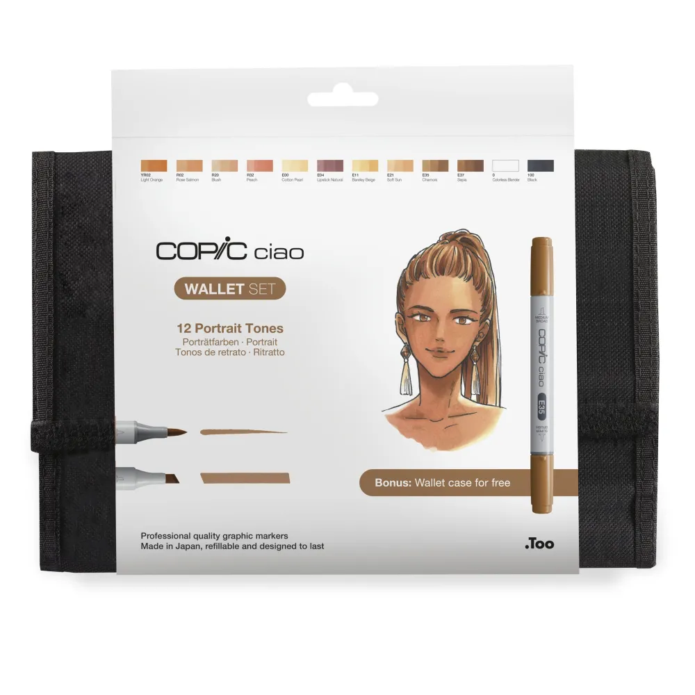 Copic Zestaw markerów dwustronnych Ciao Portrait Tones w etui - 12 szt.