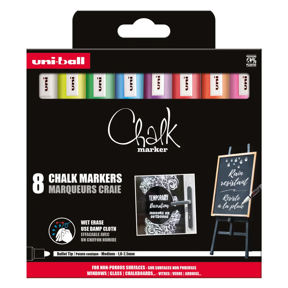 Uni Zestaw markerów kredowych do tablic Chalk - - 8 kolorów > Markery