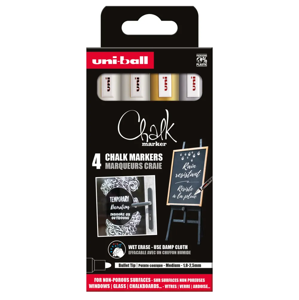 Uni Zestaw markerów kredowych do tablic Chalk - - Metallic, 4 kolory > Markery
