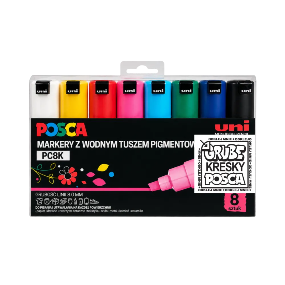 Uni Posca Zestaw markerów Posca PC-8K - Uni - 8 kolorów > Markery, Brushpeny I Pisaki|Pisaki Kaligraficzne