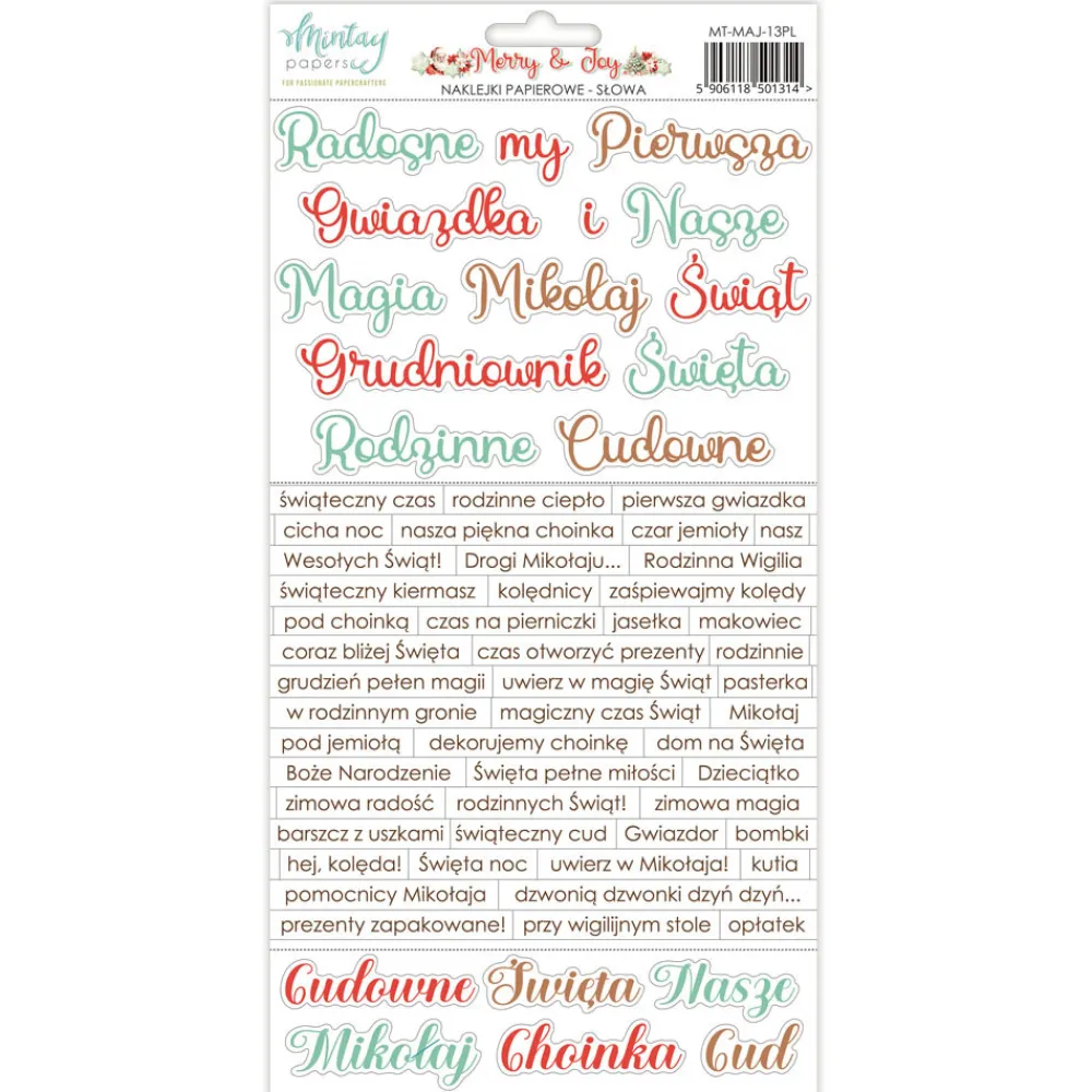Mintay by Karola Zestaw naklejek papierowych 15,2 x 20,3 cm - Mintay - Merry & Joy > Papiery Do Scrapbookingu