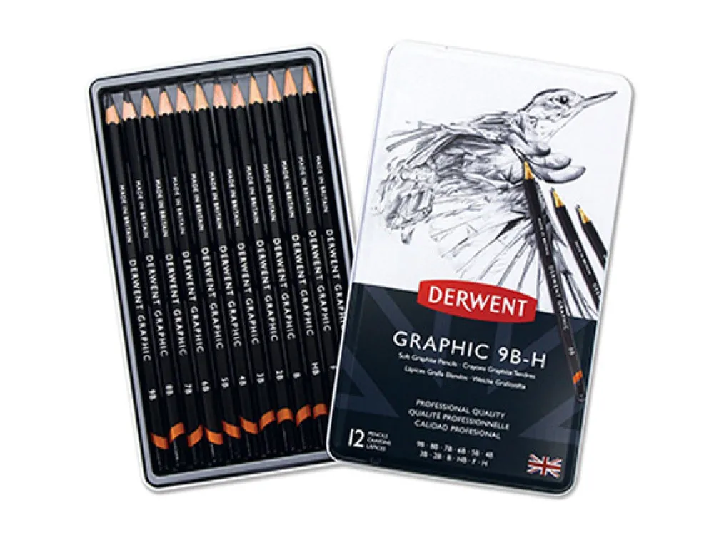 Derwent Zestaw ołówków technicznych Graphic w metalowym etui - - soft, 12 szt.