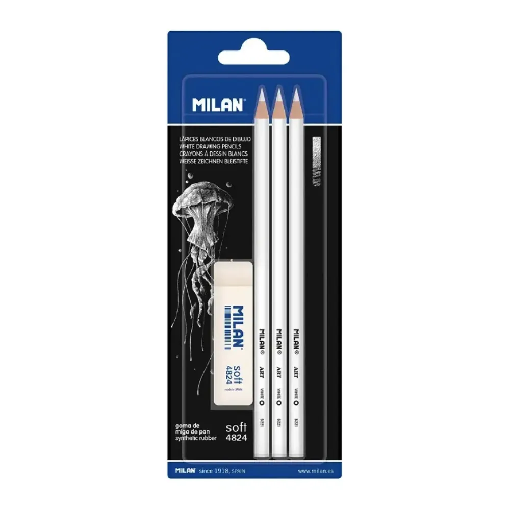 Milan Zestaw ołówków węglowych Art Charcoal - - białe 3 szt.