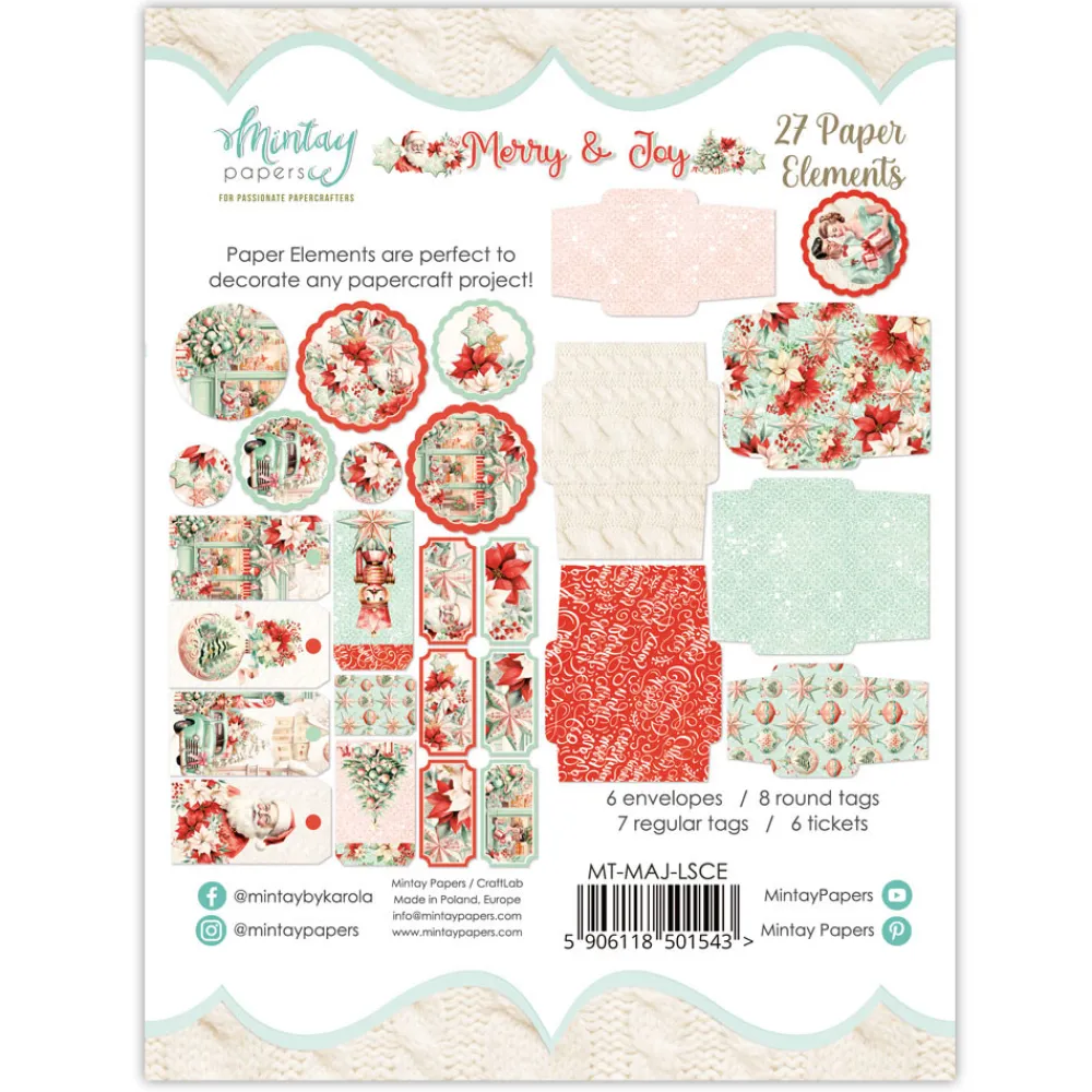 Mintay by Karola Zestaw papierowych tagów i kopert - Mintay - Merry & Joy, 27 szt.
