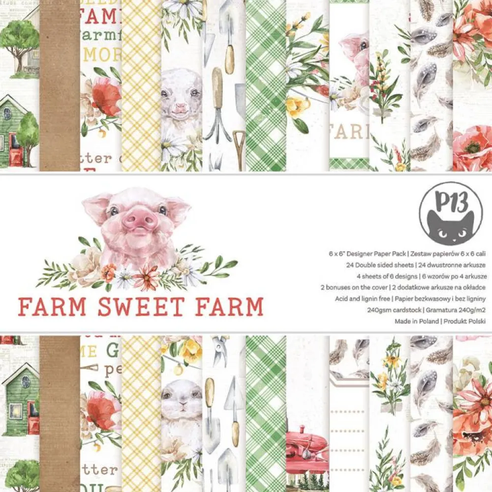 Piatek Trzynastego Zestaw papierów do scrapbookingu 15,3 x 15,3 cm - Piątek Trzynastego - Farm Sweet Farm