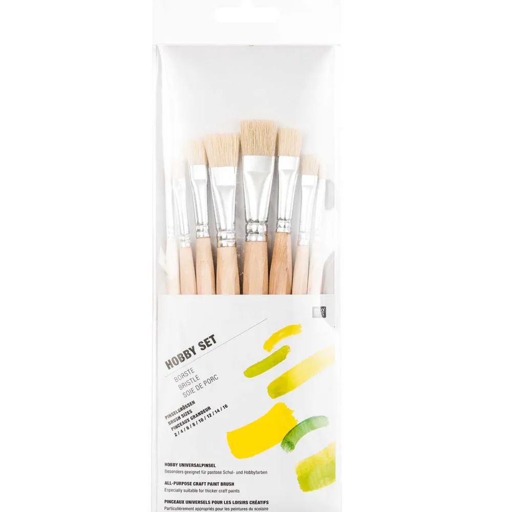Rico Design Zestaw płaskich naturalnych pędzli Hobby Set - - 8 szt. > Zestawy Pędzli|Pędzle Naturalne
