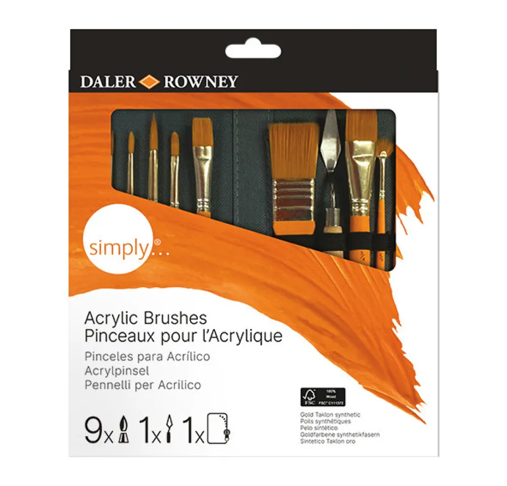 Daler Rowney Zestaw pędzli i akcesoriów Acrylic Gold Taklon - - 10 szt. > Pędzle Syntetyczne|Zestawy Pędzli