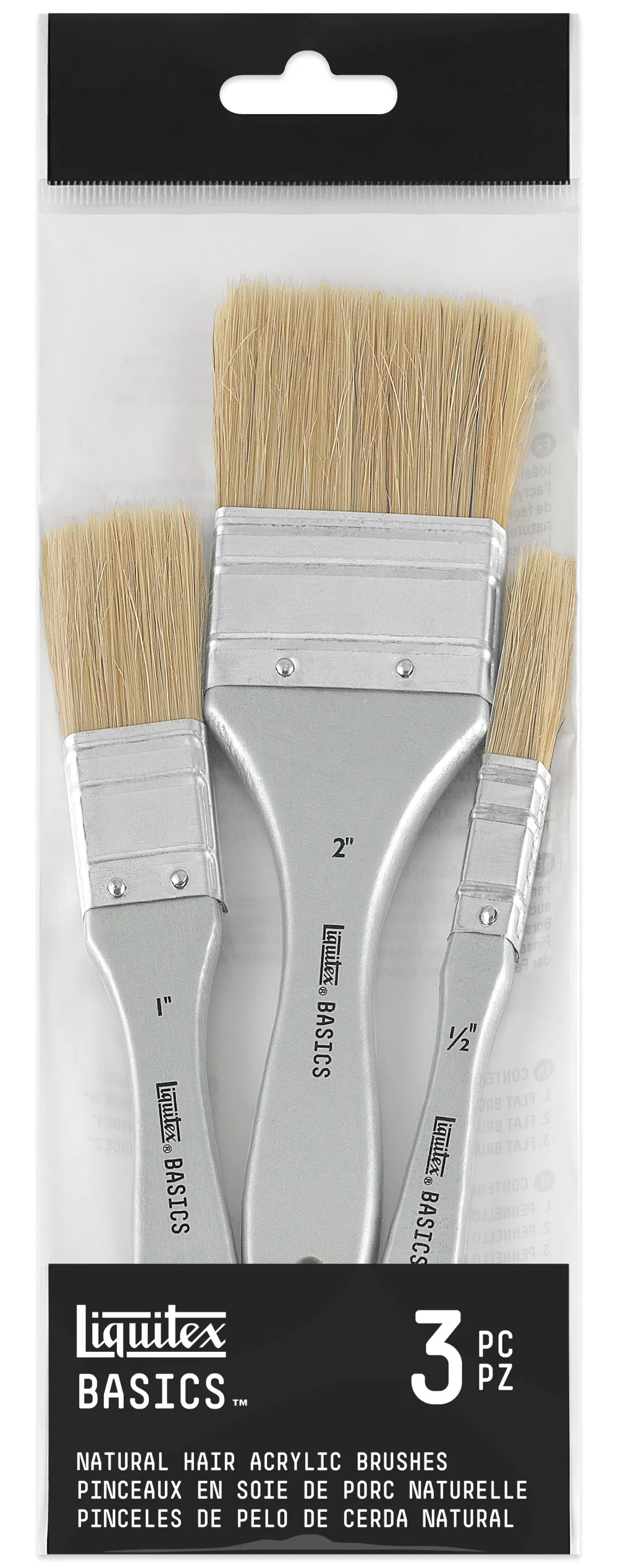 Liquitex Zestaw pędzli płaskich, naturalnych Basics - - 3 szt.