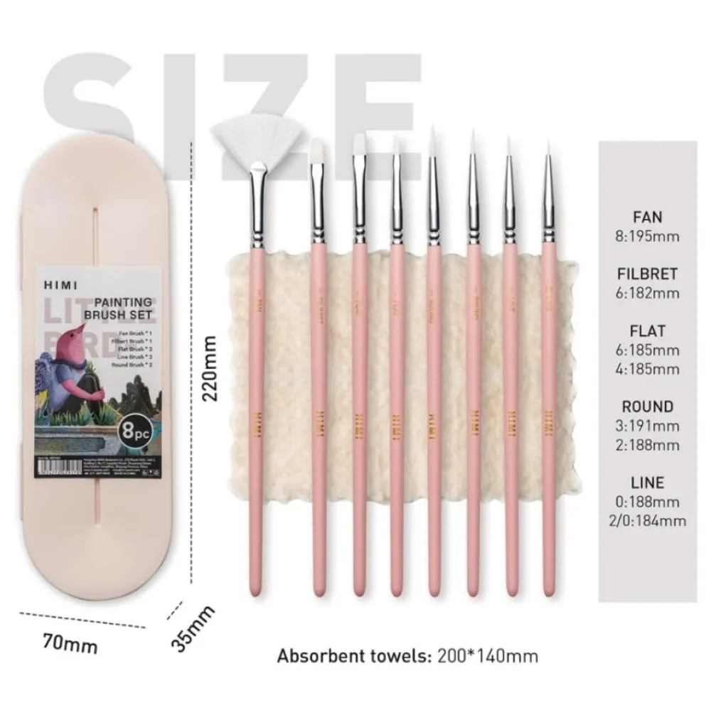 HIMI Zestaw pędzli syntetycznych Little Bird w etui - - Pink 8 szt.