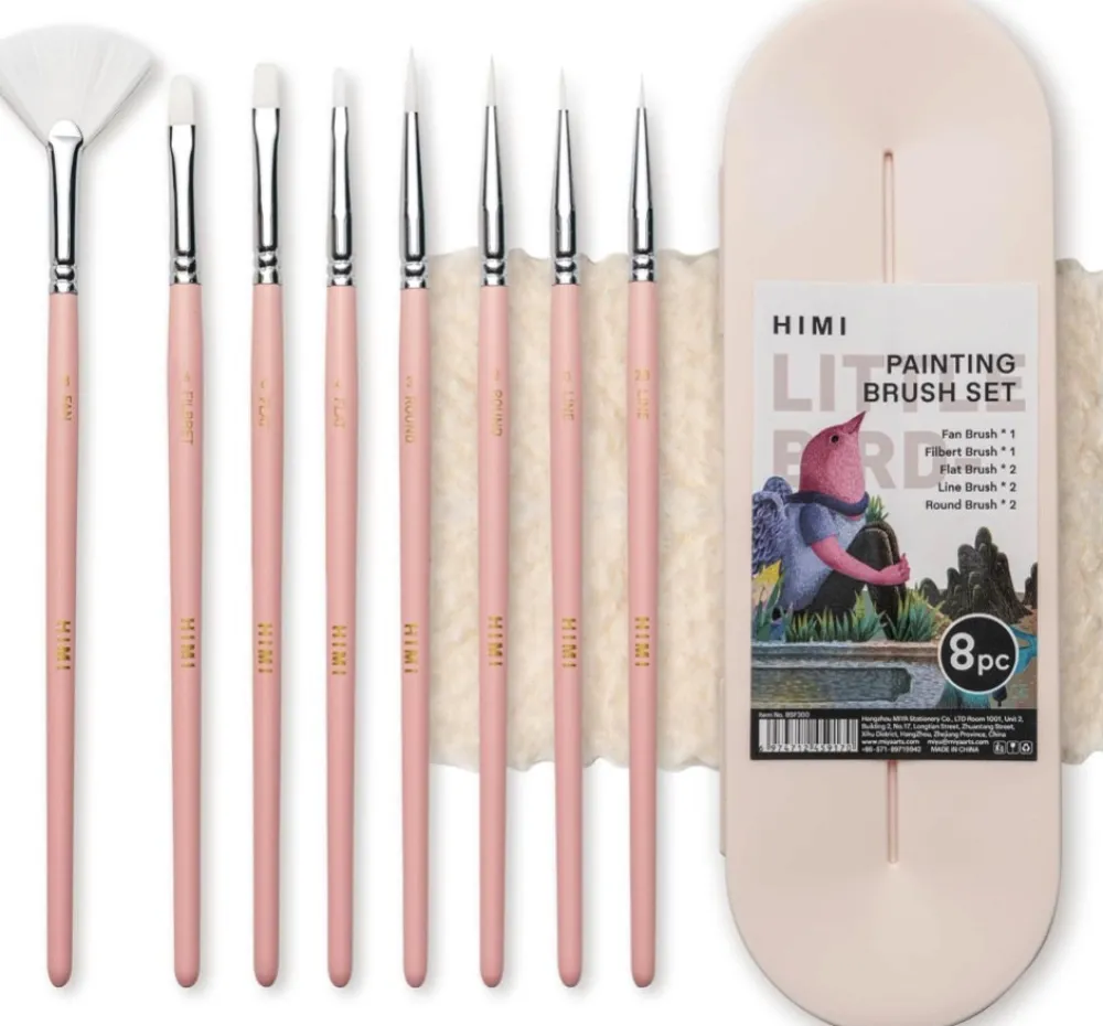 HIMI Zestaw pędzli syntetycznych Little Bird w etui - - Pink 8 szt.