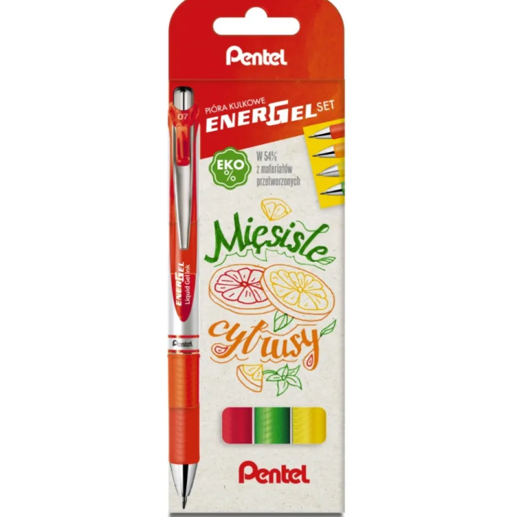 Pentel Zestaw piór kulkowych EnerGel - - Mięsiste Cytrusy, 0,7 mm, 4 szt.