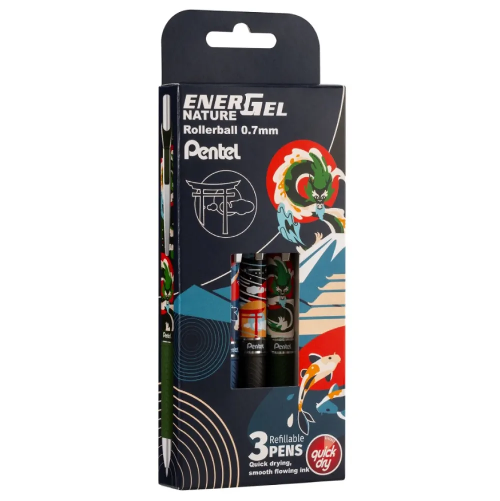 Pentel Zestaw piór kulkowych EnerGel Nature - - Dark 0,7 mm 3 szt.