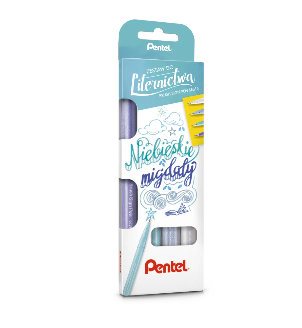 Pentel Zestaw pisaków artystycznych Brush Sign Pen - - Niebieskie migdały, 4 szt. > Pisaki Kaligraficzne