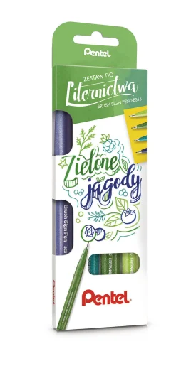 Pentel Zestaw pisaków artystycznych Brush Sign Pen - - Zielone jagody, 4 szt.