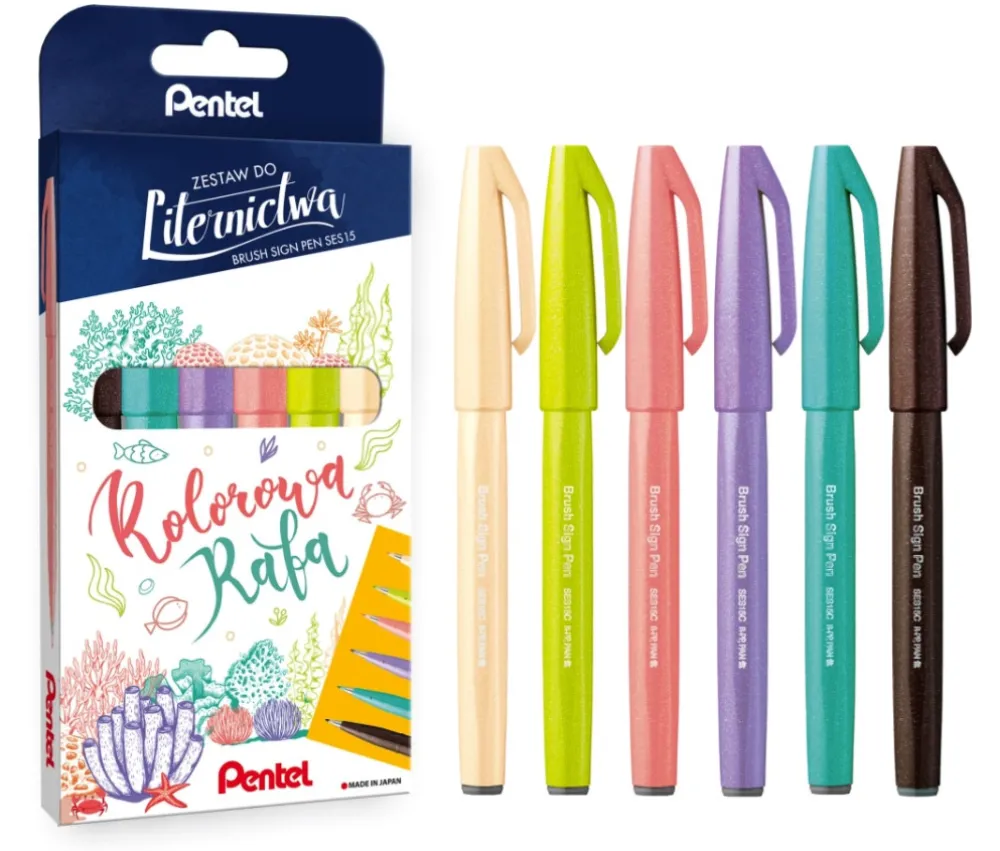 Pentel Zestaw pisaków artystycznych Brush Sign Pen - - Kolorowa Rafa, 6 szt.