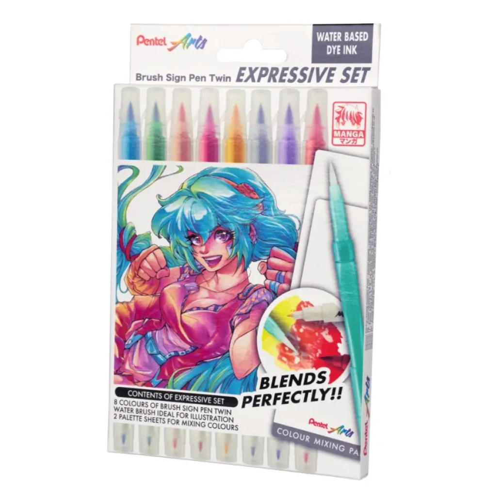 Pentel Zestaw pisaków Brush Sign Pen Twin Manga - - 8 szt.