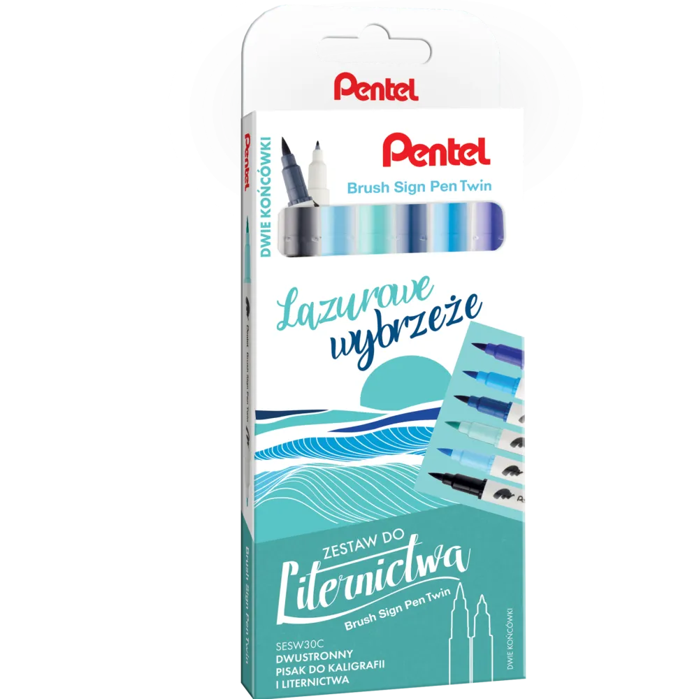 Pentel Zestaw pisaków Brush Sign Pen Twin - - Lazurowe Wybrzeże, 6 szt. > Pisaki Kaligraficzne