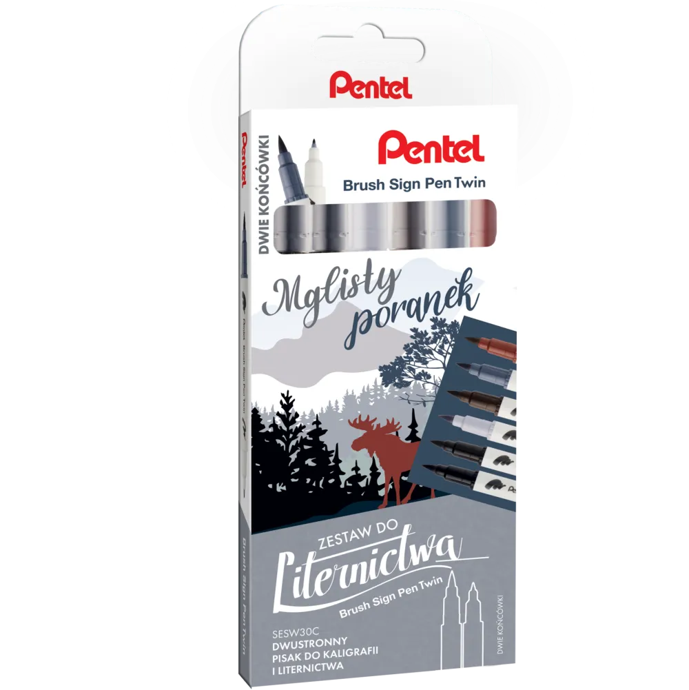 Pentel Zestaw pisaków Brush Sign Pen Twin - - Zielone Wzgórza, 6 szt. > Pisaki Kaligraficzne