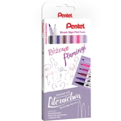 Pentel Zestaw pisaków Brush Sign Pen Twin - - Różowe Flamingi, 6 szt.