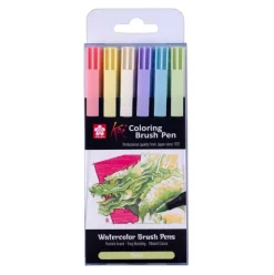 Sakura Zestaw pisaków pędzelkowych Koi Coloring Brush Pen Pastel - - 6 kolorów