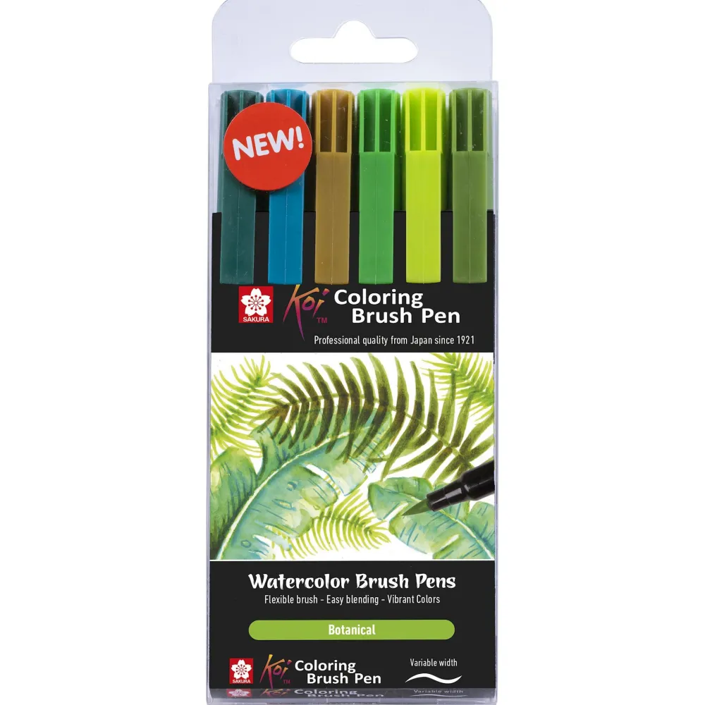 Sakura Zestaw pisaków pędzelkowych Koi Coloring Brush Pen - - Botanical, 6 szt.