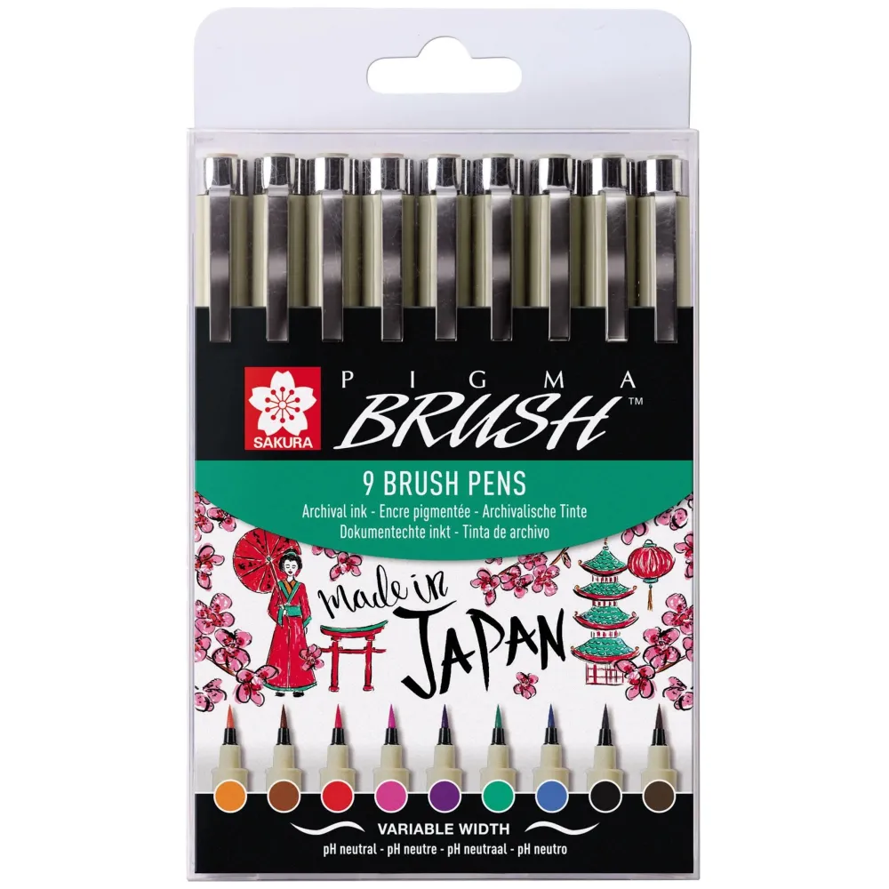 Sakura Zestaw pisaków pędzelkowych Pigma Brush - - 9 kolorów > Markery, Brushpeny I Pisaki|Pisaki Kaligraficzne