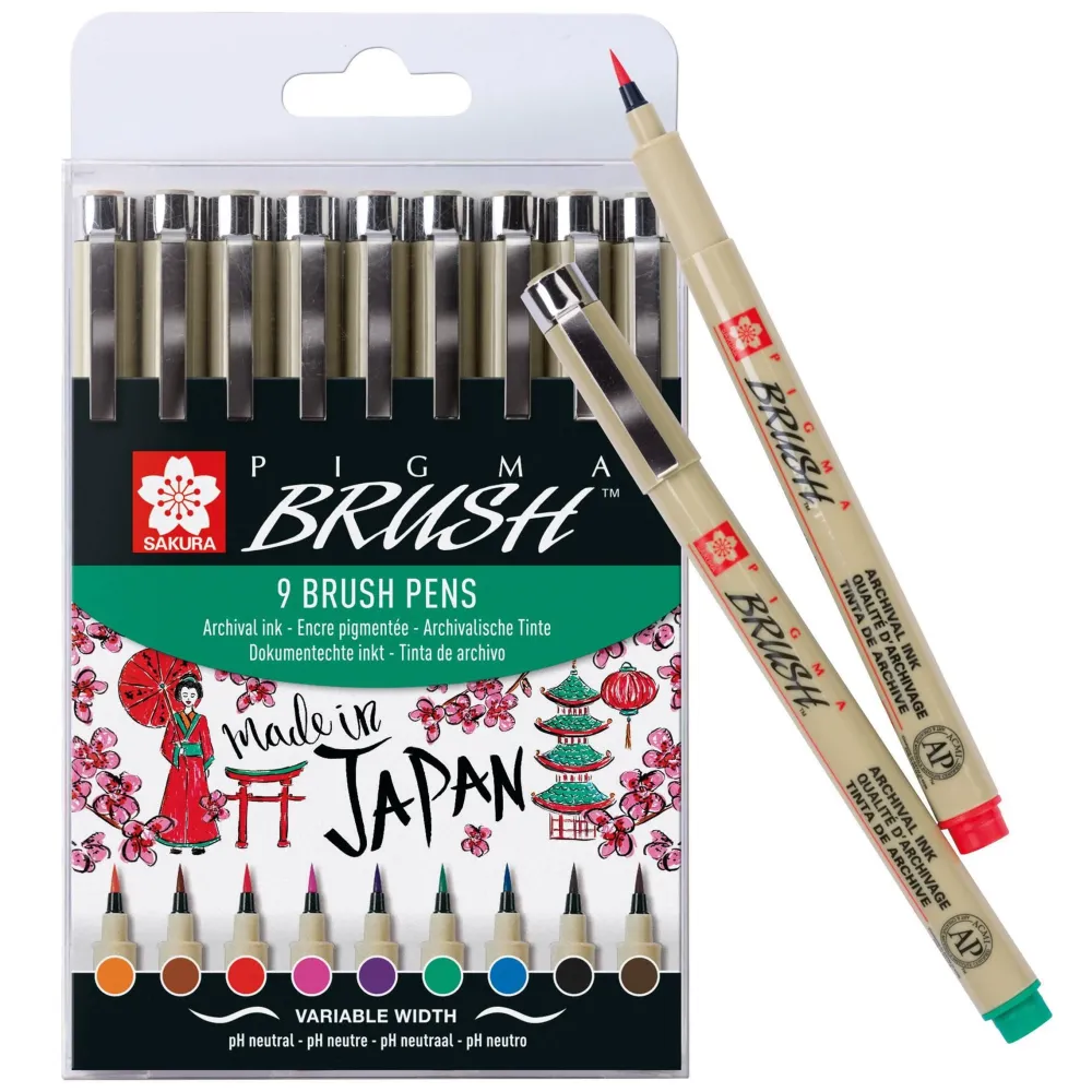 Sakura Zestaw pisaków pędzelkowych Pigma Brush - - 9 kolorów > Markery, Brushpeny I Pisaki|Pisaki Kaligraficzne