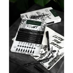 Faber-Castell Zestaw pisaków Pitt Artist Pen ze szkicownikiem - - 9 szt. > Zestawy Do Rysunku|Markery, Brushpeny I Pisaki
