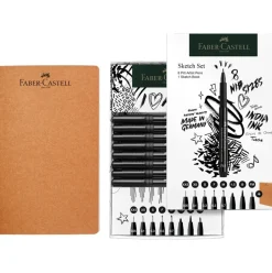 Faber-Castell Zestaw pisaków Pitt Artist Pen ze szkicownikiem - - 9 szt. ><noscript><img width=