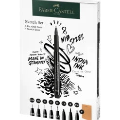 Faber-Castell Zestaw pisaków Pitt Artist Pen ze szkicownikiem - - 9 szt. ><noscript><img width=