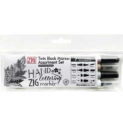 Kuretake Zestaw pisaków Zig Twin Black Marker - - 4 szt. > Markery, Brushpeny I Pisaki|Pisaki Kaligraficzne