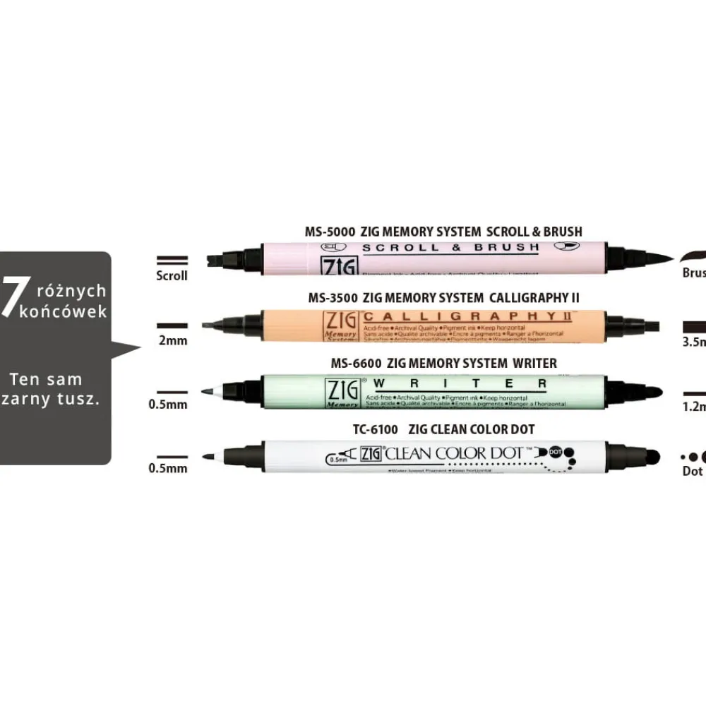 Kuretake Zestaw pisaków Zig Twin Black Marker - - 4 szt. > Markery, Brushpeny I Pisaki|Pisaki Kaligraficzne