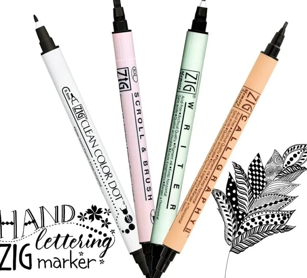 Kuretake Zestaw pisaków Zig Twin Black Marker - - 4 szt. > Markery, Brushpeny I Pisaki|Pisaki Kaligraficzne