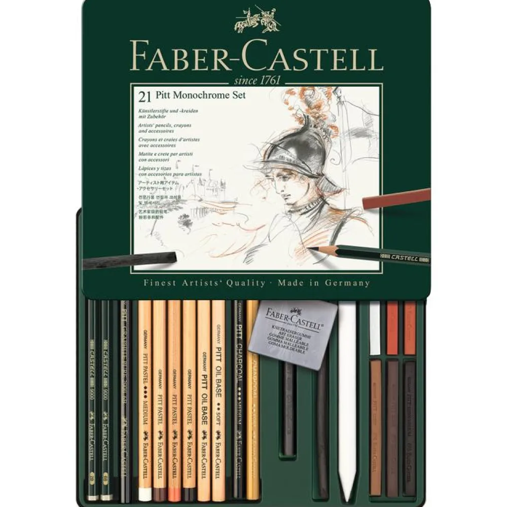 Faber-Castell Zestaw rysunkowy Pitt Monochrome w kasecie metalowej - - 21 szt.
