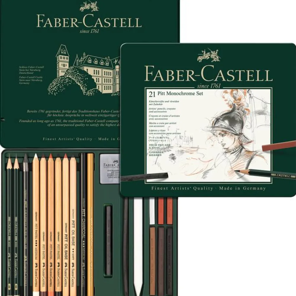 Faber-Castell Zestaw rysunkowy Pitt Monochrome w kasecie metalowej - - 21 szt.