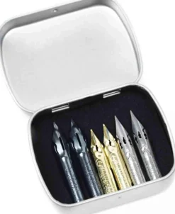 Brause Zestaw stalówek Writing w metalowym etui - - 6 szt. > Zestawy Do Kaligrafii|Stalówki