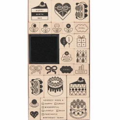 Rico Design Zestaw stempli drewnianych Happy Birthday - Paper Poetry - 24 szt.