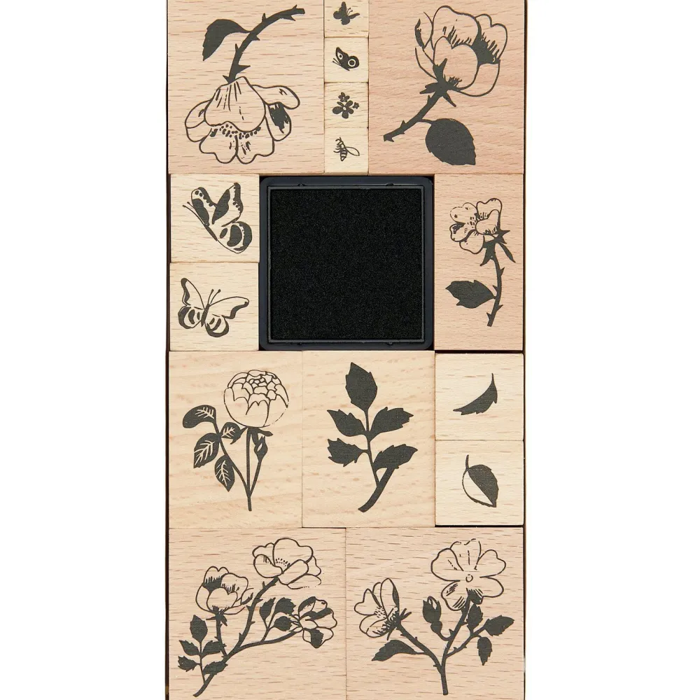 Rico Design Zestaw stempli drewnianych Roses - Paper Poetry - 15 szt. > Tusze I Stemple