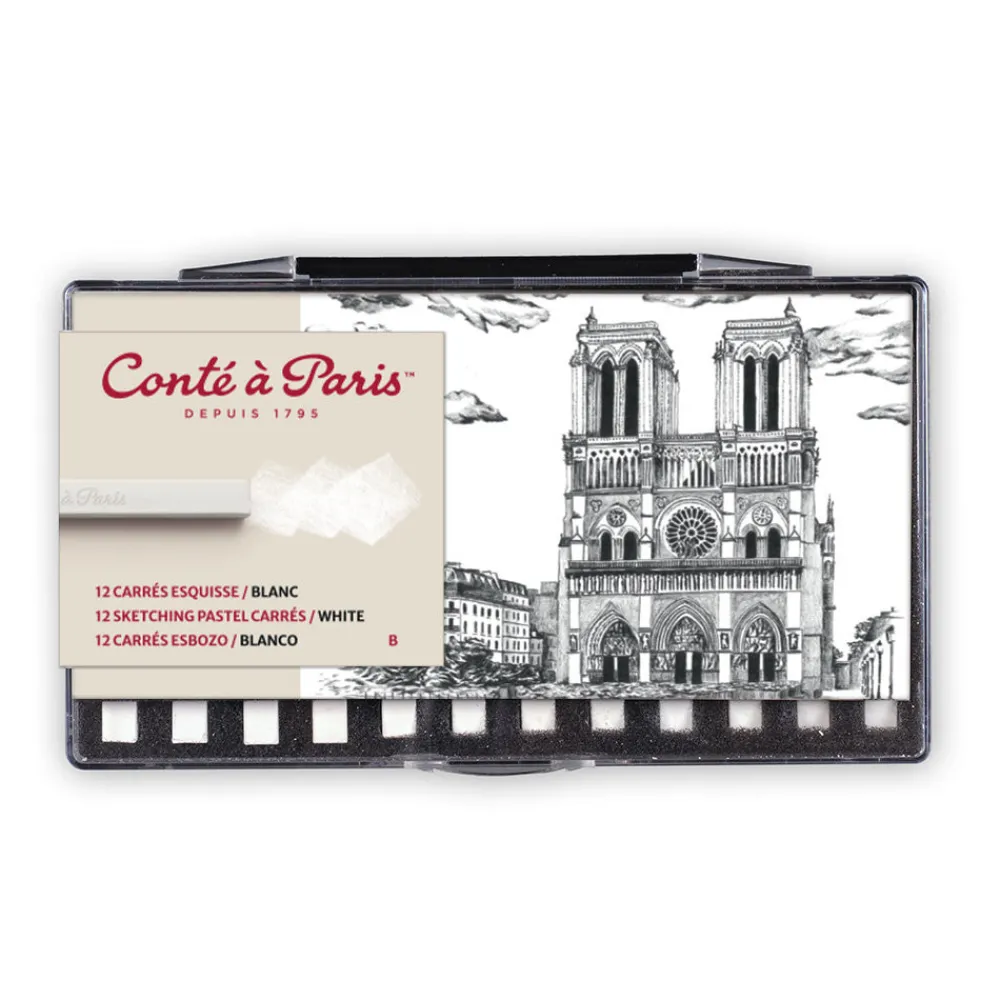 Conte a Paris Zestaw suchych pasteli Sketching Carrés - Conté à Paris - White B 12 szt.