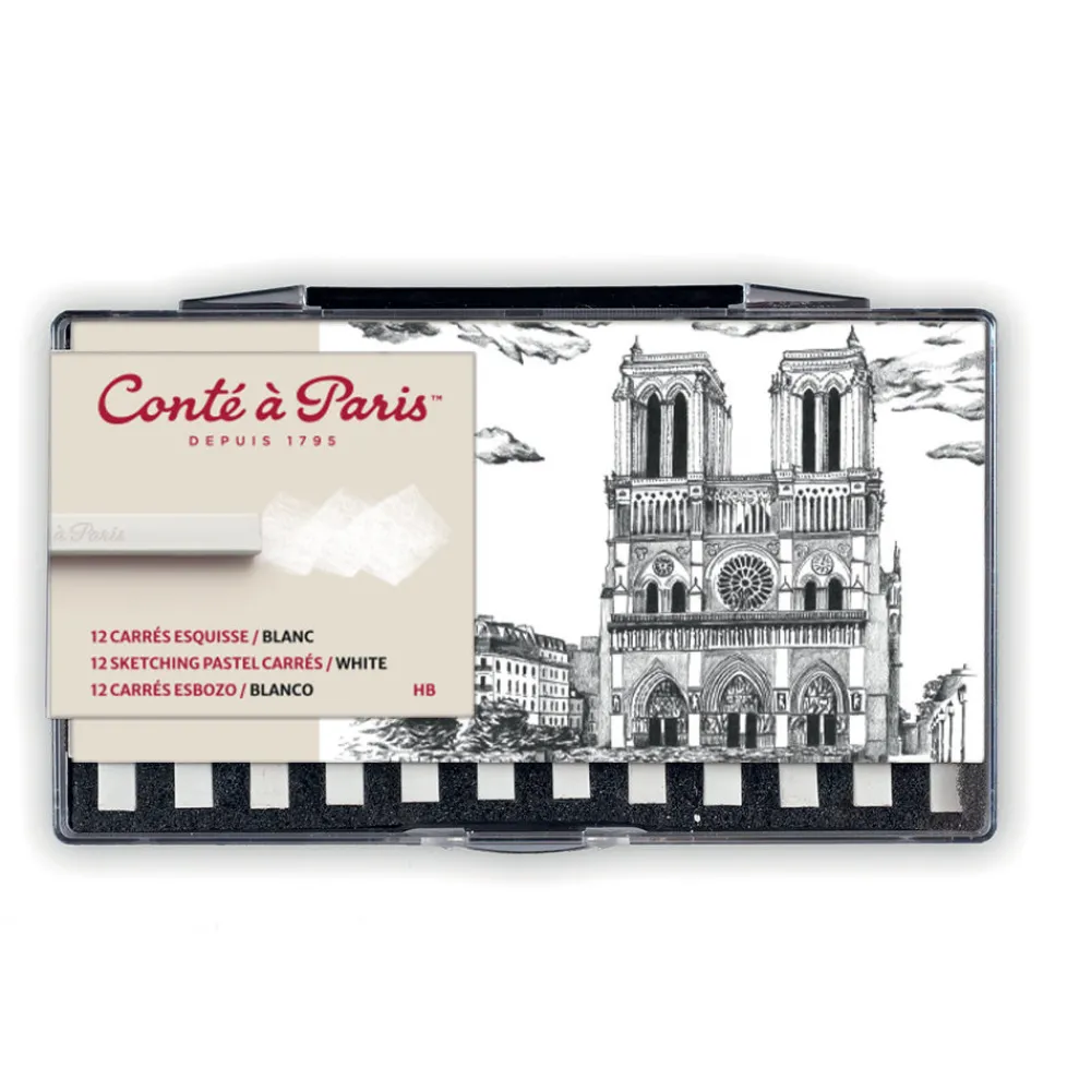 Conte a Paris Zestaw suchych pasteli Sketching Carrés - Conté à Paris - White HB 12 szt.