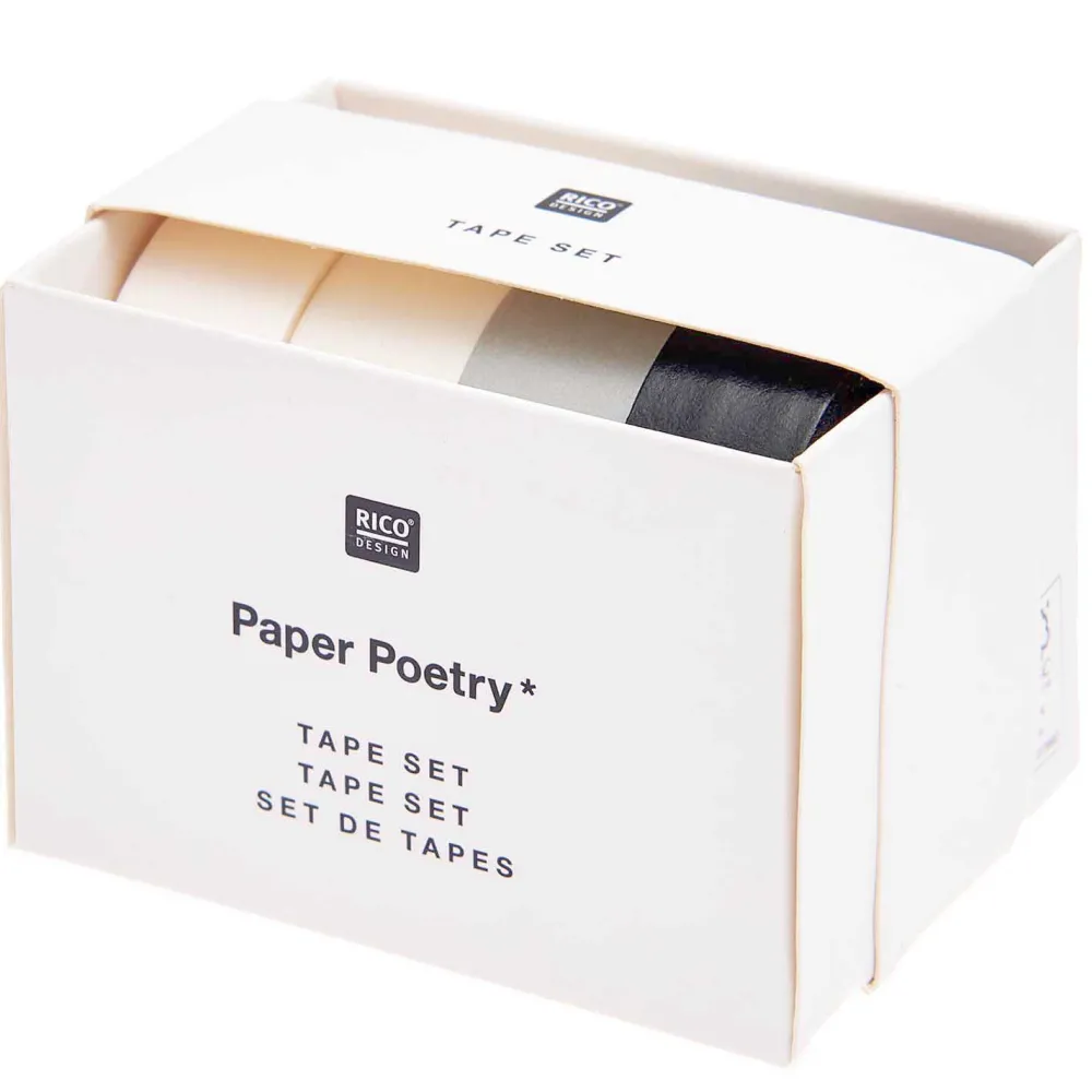 Rico Design Zestaw taśm Black & White - Paper Poetry - 1,5 cm x 10 m, 4 szt.