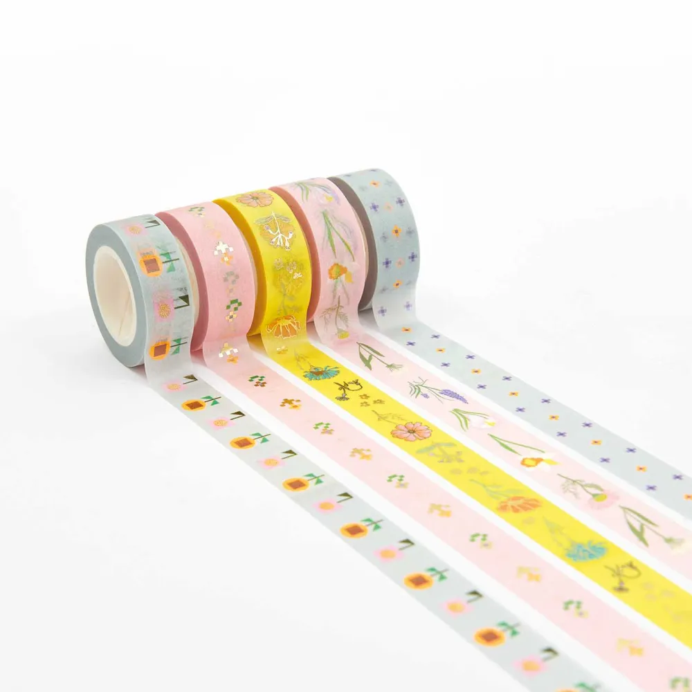 Rico Design Zestaw taśm washi Futschikato Kwiaty - Paper Poetry - 15 mm x 10 m, 5 szt.