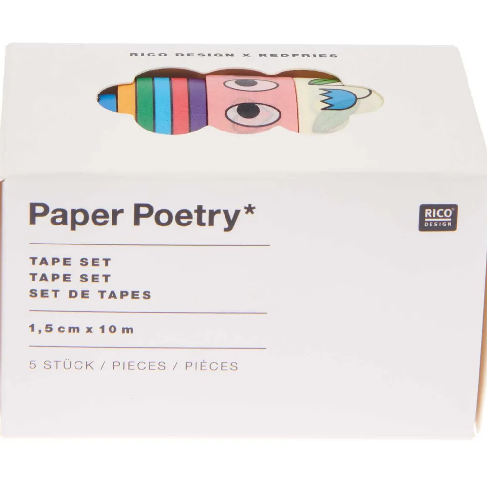 Rico Design Zestaw taśm washi - Paper Poetry - Eye Candy, 15 mm x 10 m, 5 szt.