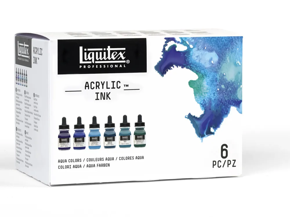 Liquitex Zestaw tuszów akrylowych Aqua - - 6 kolorów x 30 ml